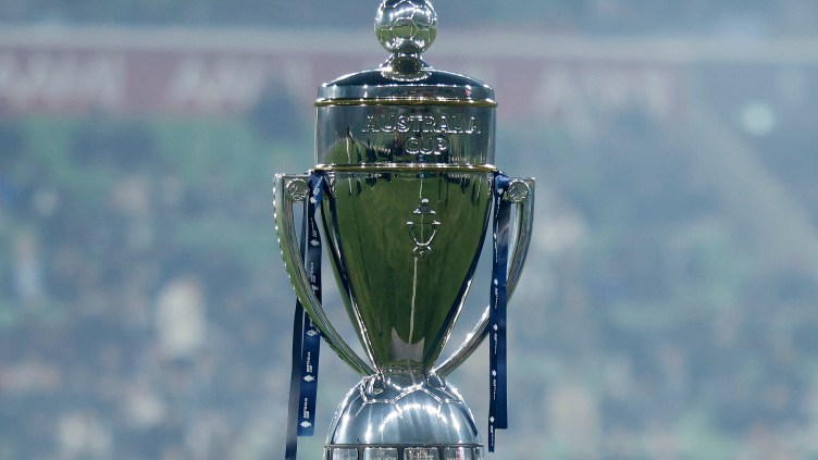 Australia Cup Trophy sits on a pedestal
