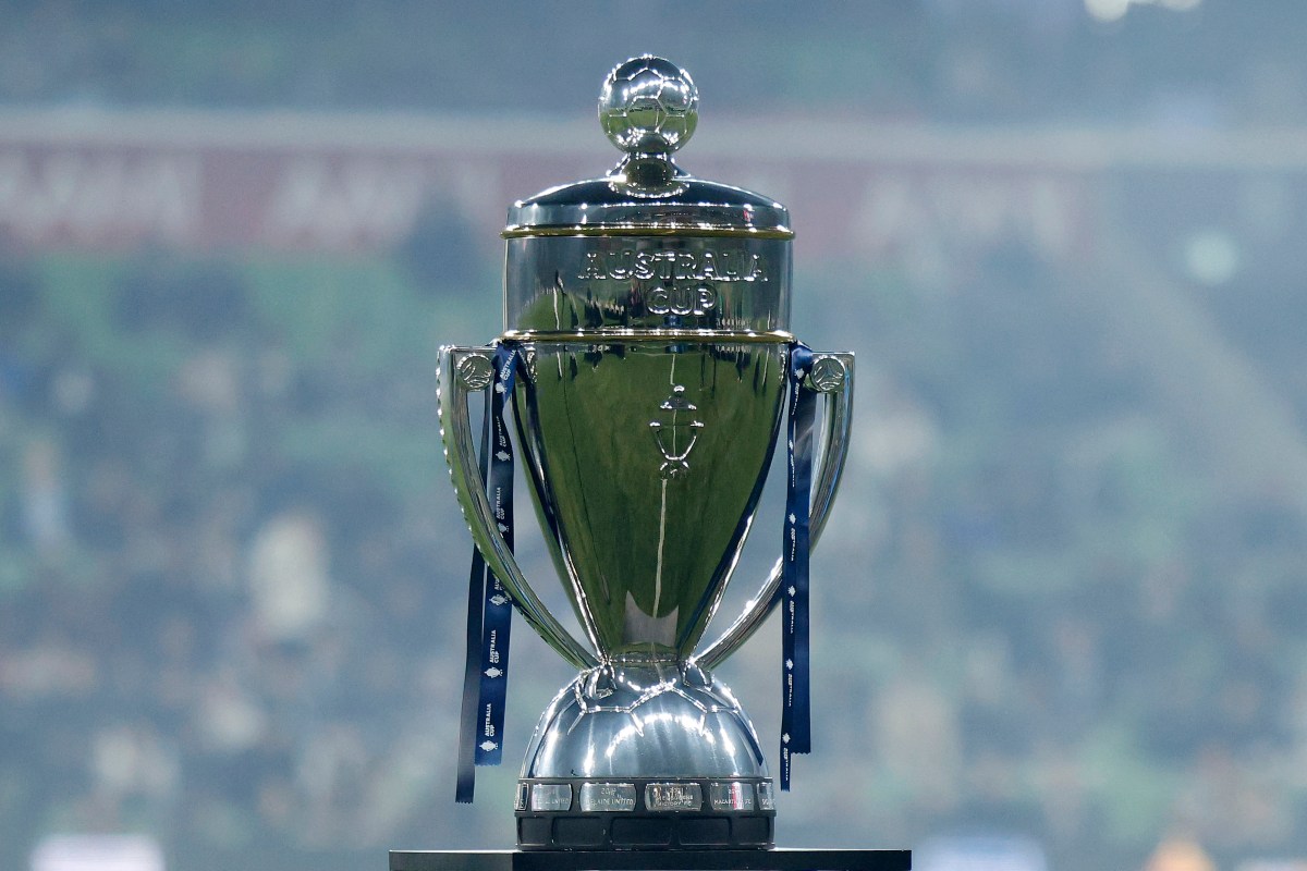 Australia Cup Trophy sits on a pedestal