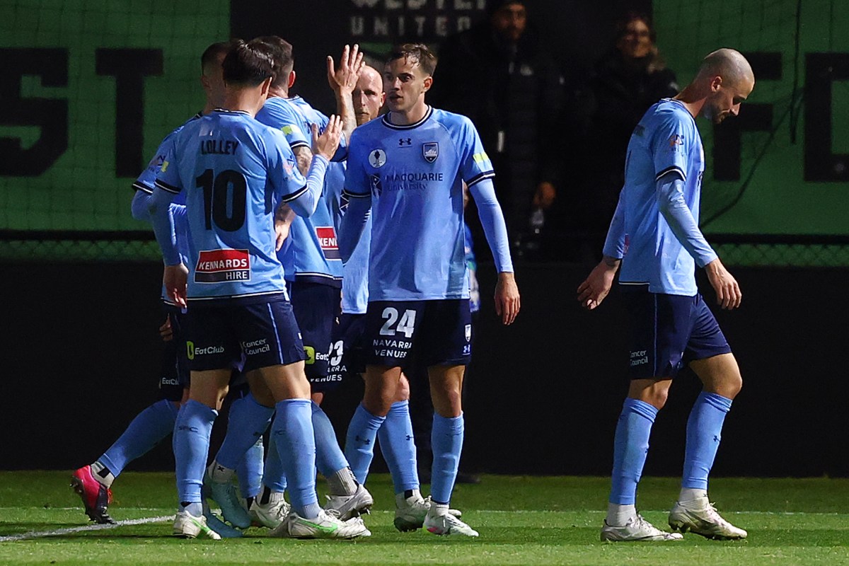 Sydney FC celebrate their goal against Western United