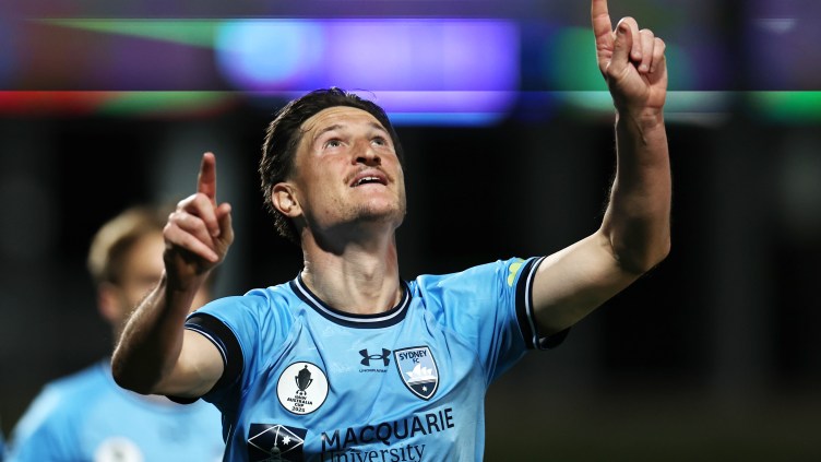Joe Lolley after equalising later against Auckland in the Australia Cup